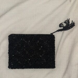 LANCOME Elegant Black Beaded Clutch